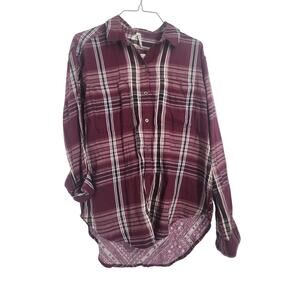 Mudd Burgundy Red Long Sleeve Button Down Plaid Shirt Womens Size Small S *NWT